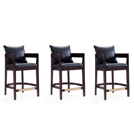 Manhattan Comfort Ritz Counter Stool in Black and Dark Walnut, PK3 3-CS006-BK